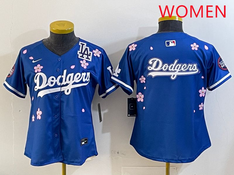 Women Los Angeles Dodgers Blank Blue Sakura Edition 2025 Nike MLB Jersey style 17->women mlb jersey->Women Jersey